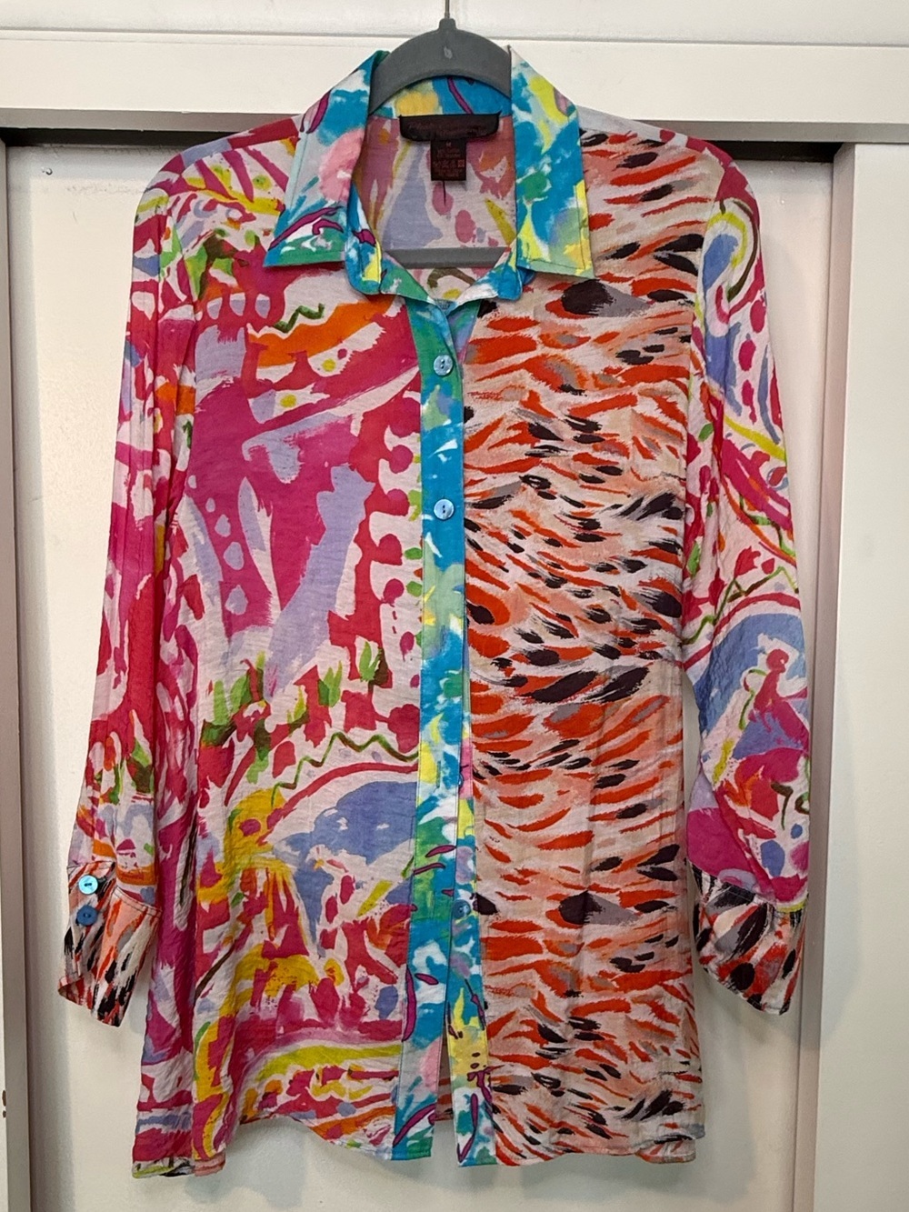 Colorful Abstract Print Button-Down Shirt - Multicolor - Picture 2 of 8